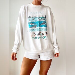 Vintage Alaska Gray Plush Crew Neck Fleece Sweatshirt Winter Preppy 90s 1990s